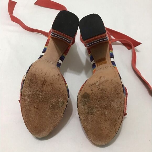 Alexandre Birman Straw Stripe Ankle Tie Chunky Heel Platform Sandal Size 37 1/2 - Picture 6 of 14